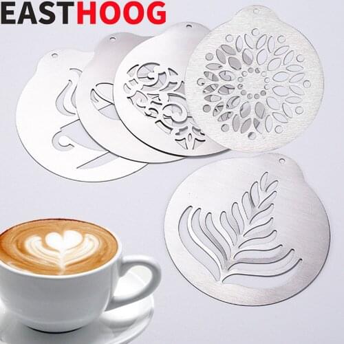 5pcs Creative Stainless Steel Coffee Drawing Mold Printing Flower Mold Coffee Drawing Cappuccino Mold Powdered Sugar Sieve Tools