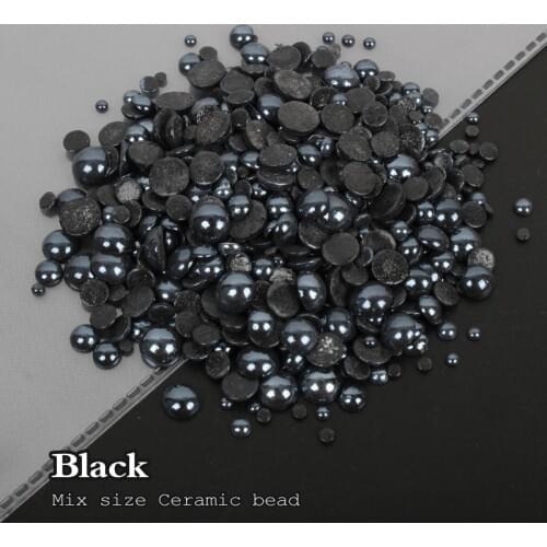 Good Quality 2mm.3mm.4mm.5mm 6mm black mix Sizes 1000pcs/lotCeramic Beads Half Round Flatback Pearl to glue DIY Nails Art Garmen
