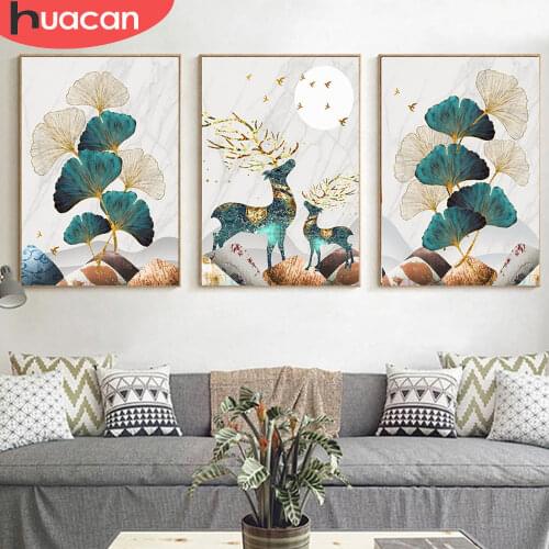 HUACAN 5D DIY Diamond Painting Ginkgo Leaves Diamond Embroidery Sale Flower Deer Pictures Of Rhinestones Mosaic Wall Art