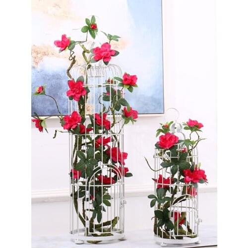 Artificial Red Azalea Flowers High Quality Silk Branches With Green Leaves Fake Flowers For home Wedding Decorations