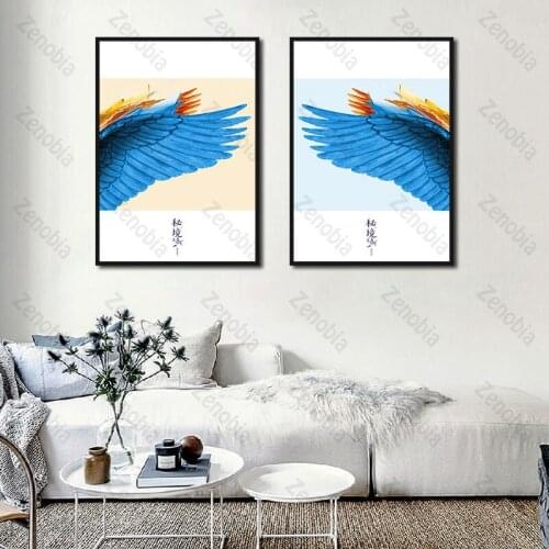 Chinese Style Blue Little Yellow Wings Poster for Canvas Paintings for Home Decoration Hd Printing Use In Living Room Bedroom