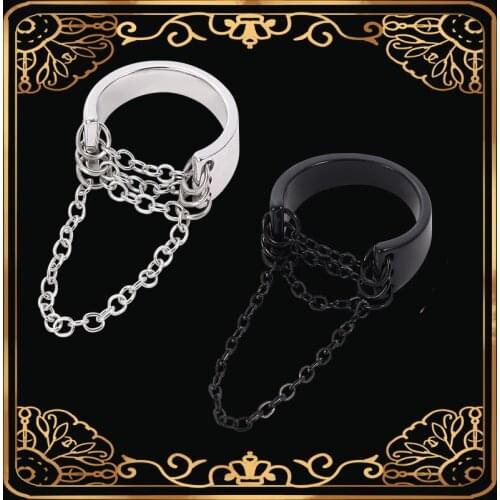 Punk Fashion Black Silver Color Chain Rings Open Stainless Steel Adjustable Cool Women Men Ring Jewelry Accessories
