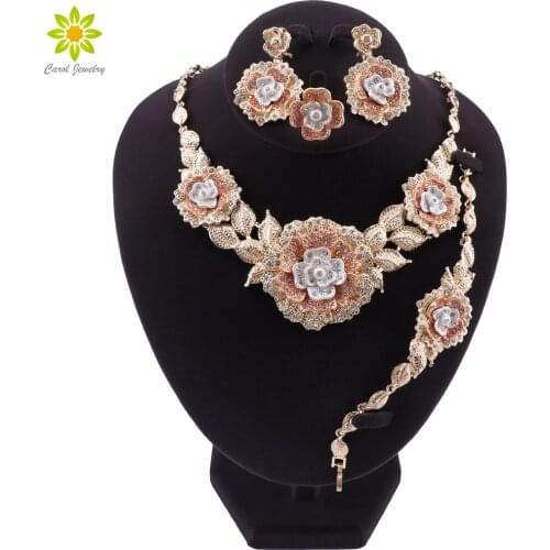 Luxury Nigerian Jewelry set For Women Wedding Flower African Beads Necklace Earrings Bracelet Ring Set Indian Bridal Jewelry Set