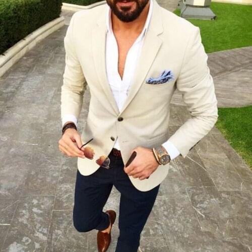 ANNIEBRITNEY Beige Men 2 Piece Slim Fit Business Suit Custom Groom Wedding Tuxedo Tailor Made Prom Wedding Business Suit Set