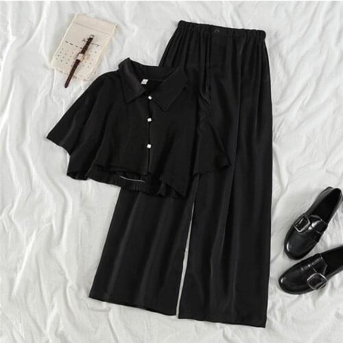 Womens Suit Retro Summer Popular Womens T-shirt High Waist Wide Leg Pants Two-piece Suit Harajuku Undefined Dropshipping D77