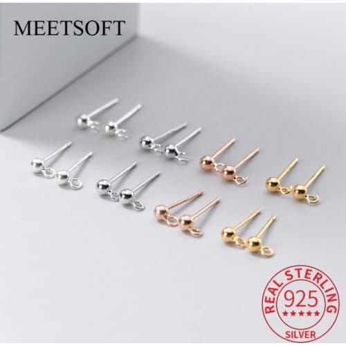 MEETSOFT Trendy 925 Sterling Silver Round Stud earrings Charms DIY Semi finished Handmade Fine Jewelry Wholesale Accessories