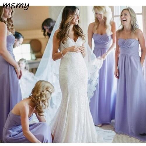 Lavender Long Chiffon Bridesmaid Dress A Line Garden Country Formal Wedding Party Guest Maid of Honor Gown Plus Size
