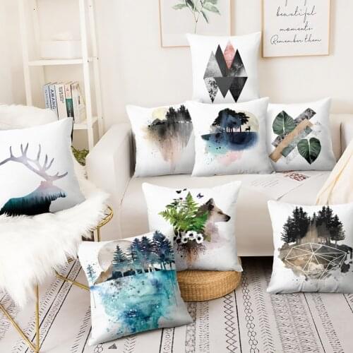Super Soft Velvet Printed Watercolor Illustration Cushion Decorative Pillow Home Decor Sofa Throw Pillows Almofadas Para 45*45