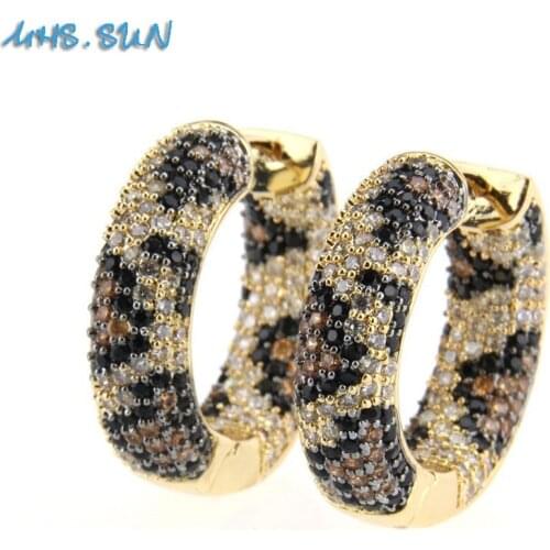 MHS.SUN Luxury Leopard/White/Blue Hoop Earrings For Women Mosaic Cubic Zircon Jewelry South America Style CZ Round Earrings