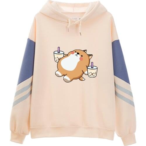 Cute Japanese Shiba Inu Hoodies Women Oversized Patchwork Kawaii Graphic Pullover Sweatshirts Harajuku Moletom Sudadera Mujer