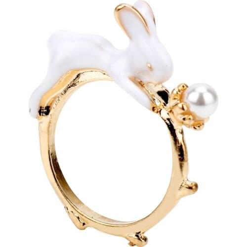 Cute Rabbit Pearl Ring Women Wedding Jewelry Party Rings