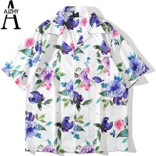 2021 Summer Beach Hawaiian Shirt for Men Japanese Streetwear Flower Print Casual Shirts Mens Short Sleeve Korean Clothes Blouse