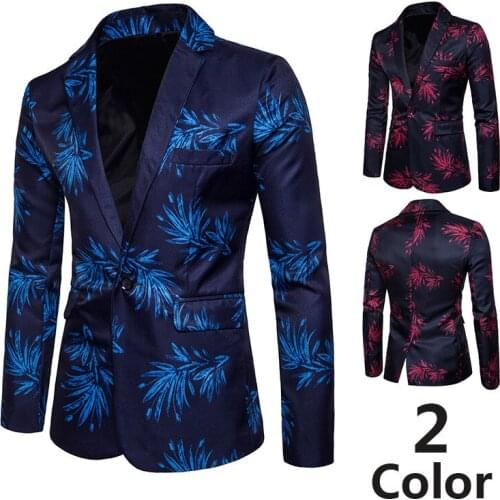 Mens Suit Jacket Long Sleeve Turn Down Collar Single-Breasted One-button Suit Coat With Digital Printing for Spring/Fall