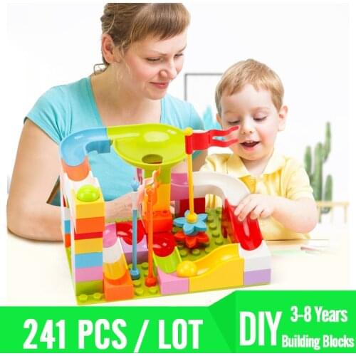 241PCS Building Blocks Set DIY Marble Race Run Maze Ball Track Assemble Slide Bricks Educational Toys For Children Domino Game