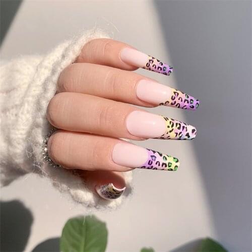 24PCS Kit Stick on Jelly Gel Glitter Purple Flame Fake Fingernail Extra Long Coffin Nails Press on Full Set JP1350-B3