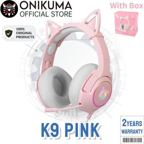 ONIKUMA K9 PINK Cute Cat Ear Headphone with Mic Cute Gaming Headset with Mic and Noise Cancelling Headphone with Led Light