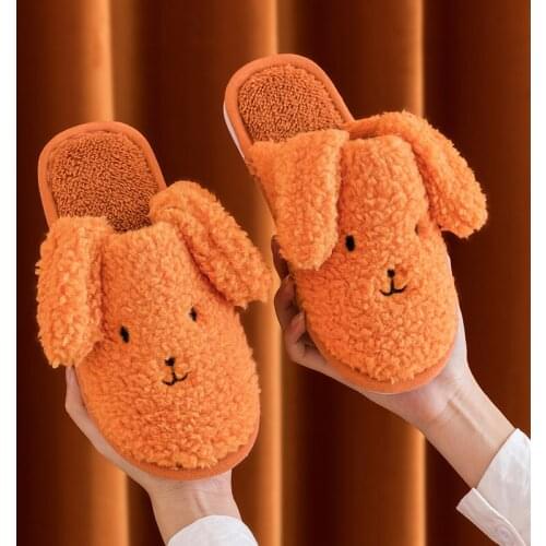 Autumn And Winter New Cartoon Bow Dog Cotton Slippers Home Indoor Couple Parent-Child Women Slippers Thick soled cotton shoes