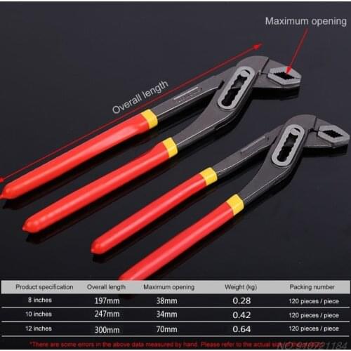 8/10/12Inch Water Pump Pliers Quick-release Plumbing Pliers Havy Duty Straight Jaw Groove Joint Plier Manual Tools D08 20