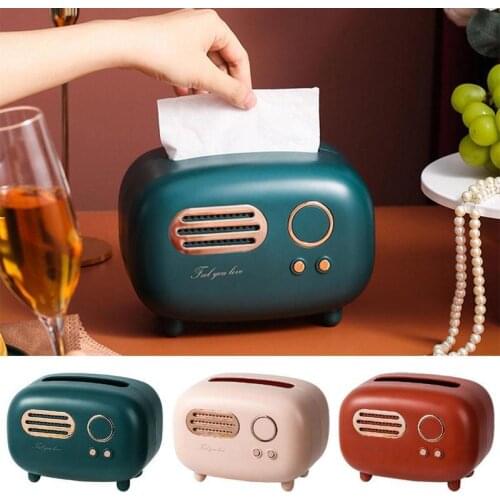 Retro Radio Shape Tissue Box Desktop Paper Holder Vintage Dispenser Storage Wipes Napkin Case Organizer Ornament Home Decoration