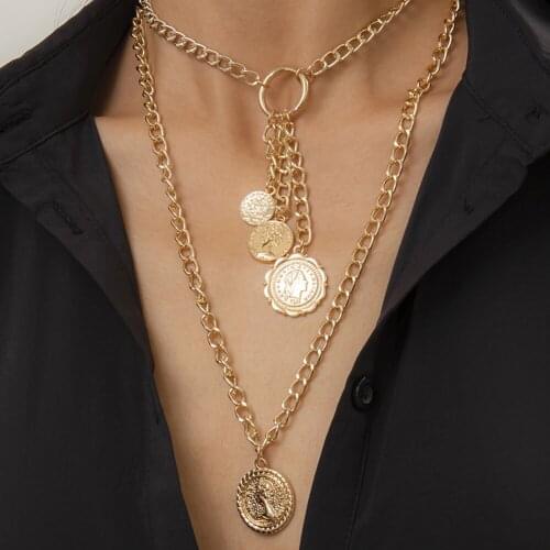 Retro Portrait Tassel Pendant Charm Multilayer Necklace Long Clavicle Chain Women Party Jewelry