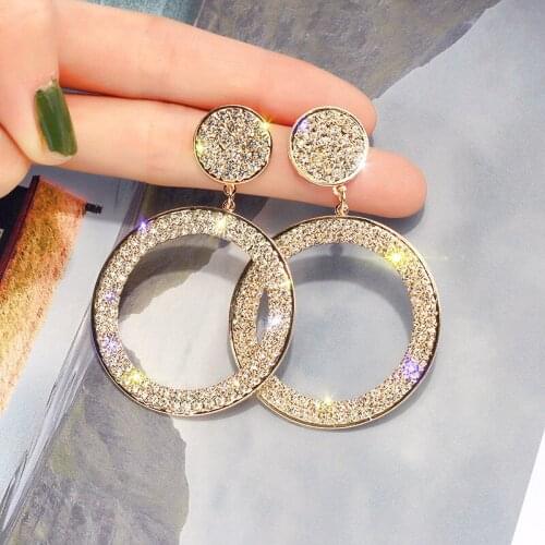 Wedding Party Accessories Ladies Hoop Earrings Jewelry Fashion Shiny Round Drop Earrings Set Gold Rhinestone Earrings серьги