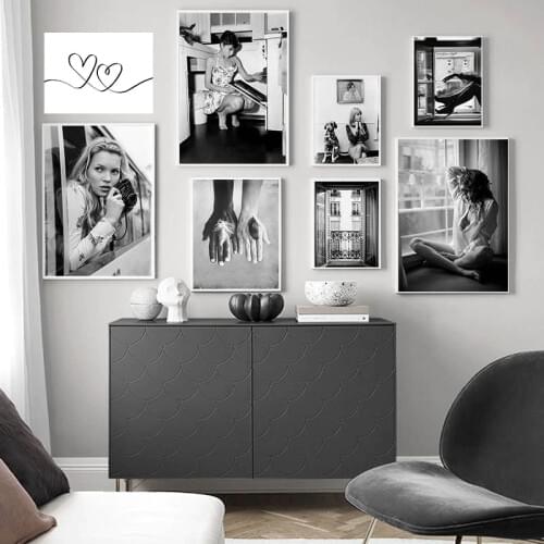 Modern Artwork Fashion Black and White Figure Poster Home Decor Wall Art Canvas Painting Window Lady Painting for Bedroom Decor