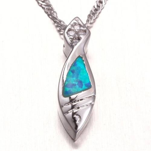 Free Chain Blue Opal Dolphin Pendant Children Women Gift OP075