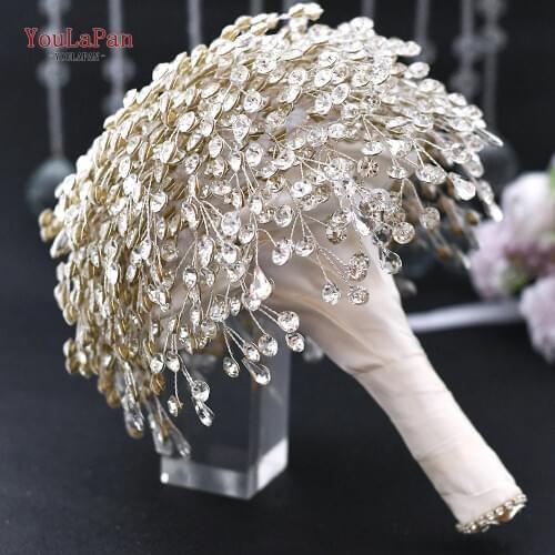 TOPQUEEN HF02 Stunning Diamond Wedding Bouquet High Quality Bouquet Silver Bridal Bouquet Wedding Accessories Jewelry Bouquet