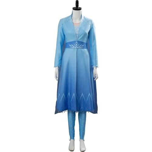 In Stock) Snow Queen Grow Princess Cosplay Elsa Costume Women Long Blue Dress Outfit Suit Halloween Costume