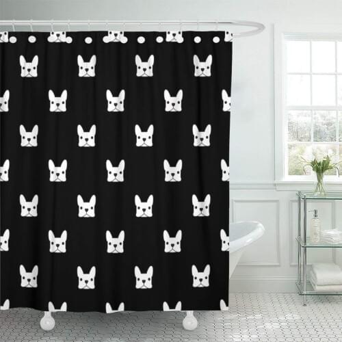 Sonernt Curtain Black Puppy French Bulldog Frenchie Animal Shower Curtain Bathroom Polyester Mildew Durable Waterproof Curtain