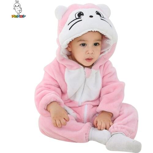 MICHLEY- Baby Animal Rompers Cartoon Baby Hoodie Fox Tiger Outfits Rompers Newborn Flannel Zipper Rompers