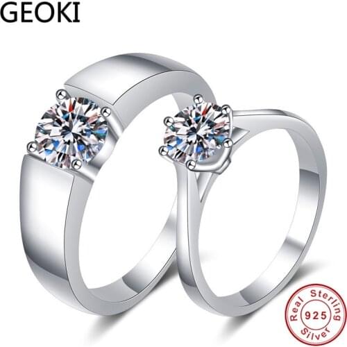 Geoki 925 Sterling Silver 1 CT Pass Diamond Test Perfect Cut Geometric Moissanite Ring for Women and Men Luxury Jewelry Gift