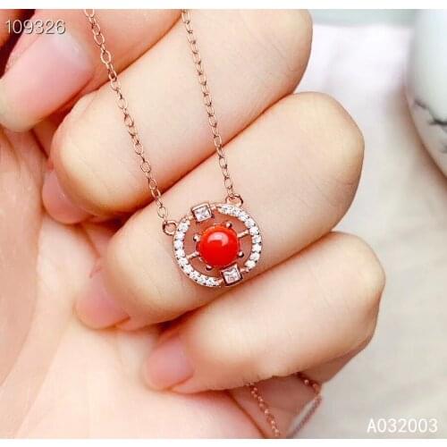 KJJEAXCMY Fine Jewelry 925 Sterling Silver inlaid Natural red coral Female Pendant Necklace lovely Support test