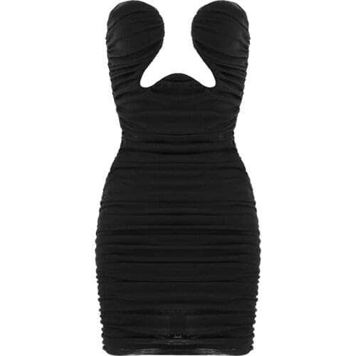 2021 New Women Dress Mini Elegant Sexy Party Club Celebrity Black Bodycon Dresses Mesh Strapless Summer Dress