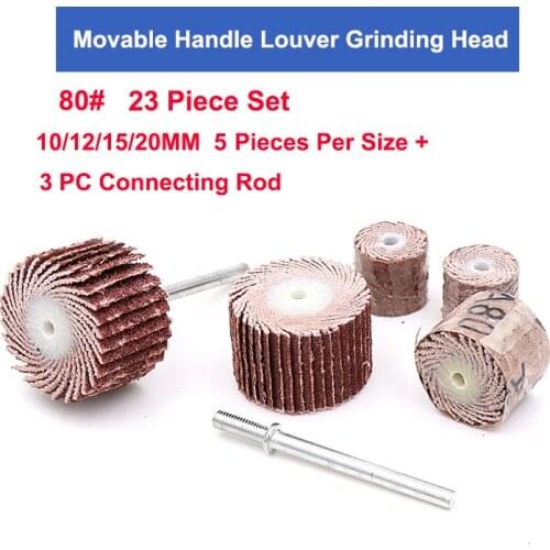 10/12/15/20mm Movable Handle Louver Grinding Head Rotary Tool Dremel Accessories 80 Grit 23PCS Set