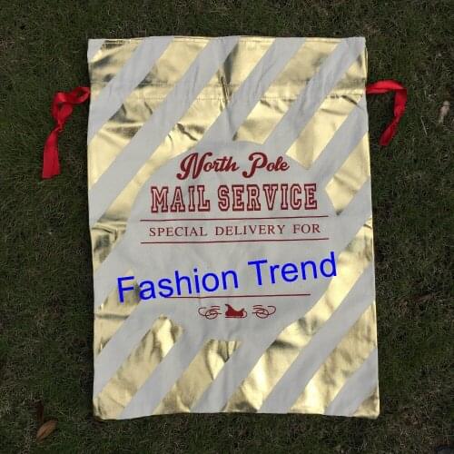 10pcs/lot new arrival gold canvas santa sack Christmas drawstring gift bags large santa claus sack wholesale kids candy bags