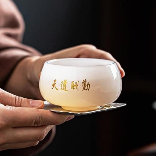 100ml Tea Bowl White Jade Porcelain Cup Puer Tea Cup Chinese Kung Fu Teaware Creative Teacup Crafts Master Cups Decoration Gift