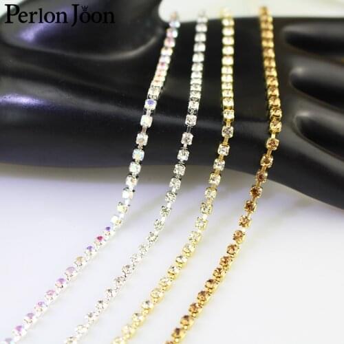 18yards/lot Crystal Rhinestones copper base Multiple colors strass decoration chain on colthing bag shoes accessories SS08-16