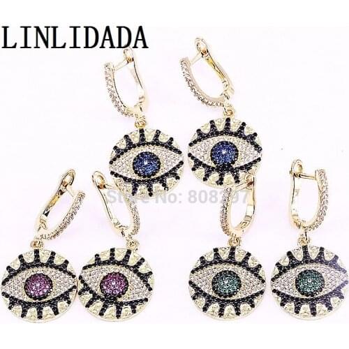 3Pair New Style Fashion CZ Zirconia Micro Pave Round Eye Shape Charms Earring For Women