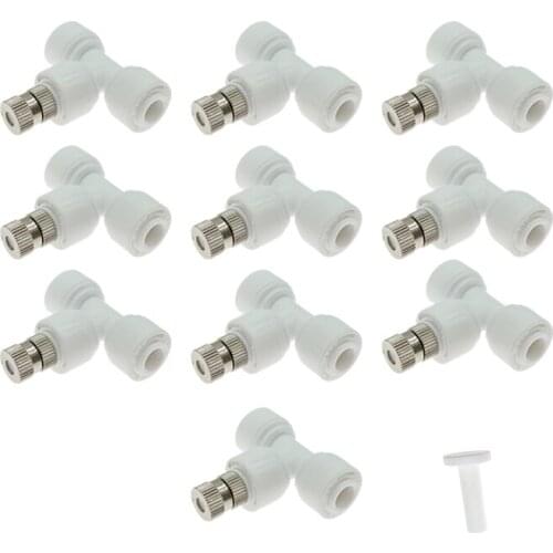 6MM Quick Connection Nozzles 1/4'' Three Way Tee Connectors 10 Pcs And 1 End Plug For Outdoor Misting Cooling