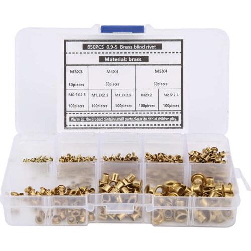 650Pcs M0.9/M1.3/M1.5/M2/M2.5/M3/M4/M5 Brass Eyelet Rivet Hollow Metal Buttonhole Corn Rivets Leather Grommet Button Press Studs