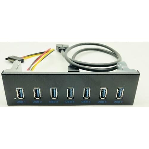 7 Port USB 3.0 Hub 5Gbs 5.25" CD-ROM Drive Bay CD ROM Front Panel for Computer Case + USB 3.0 19-pin Header to Type-A Male Cable