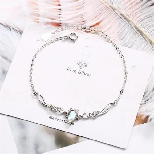 925 Sterling Silver Link Chain Moonstone Deer Elk Charm Bracelet &Bangle For Women Girls Christmas Jewelry SL102
