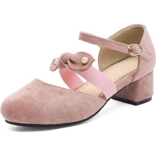 Big Size ladies high heels women shoes woman pumps Baotou single-heeled shoes with one-word button