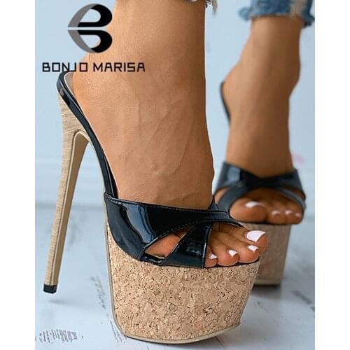 BONJOMARISA Sexy Open Toe Thin Heel High Heels Peep Toe Platform Party Dress Clubwear womens Sandals Summer Fashion Footwear