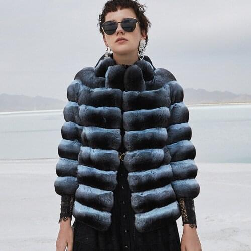 CNEGOVIK Fur Coat Women Fashion Jacket Natural Rex Rabbit Fur Outwear Cropped High Quality Chichilla Color