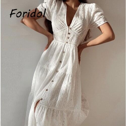 Elegant Embroidery White Lace Dress Robe Women Casual Maxi Dress Hollow Out Office Lady Long Dress Short Sleeve Vestido Feminino