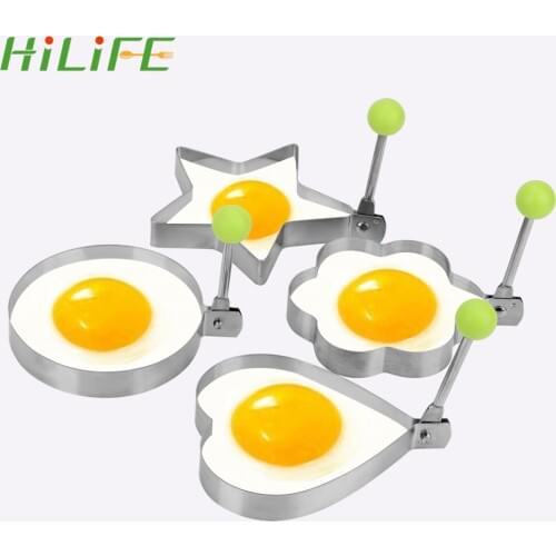 HILIFE 4Pcs/set Love Flower Round Star Molds Egg Pancake Ring Mold Fried Egg Shaper Stainless Steel Omelette Egg Frying Mold