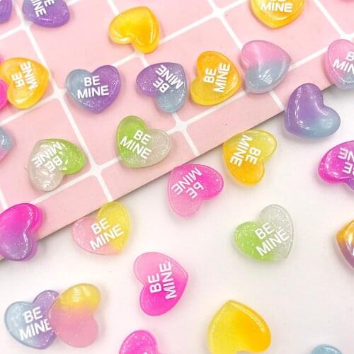 20Pcs Kawaii Glitter Letters Heart Star Flatback Resin Cabochon Scrapbooking Decoration Craft DIY Hair Bows Center Accessories