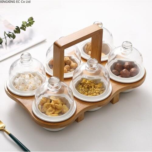 Japanese-style Ceramic Household Dried Fruit Snack Plate Creative Bowl Compartment with Lid Snack Platter Household Tableware